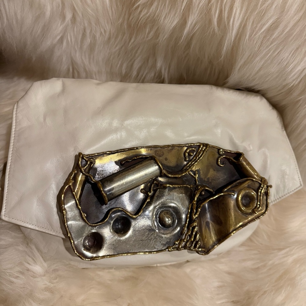 Fancy Nancy Vintage Brutalist Style Creamy White  Leather Bag